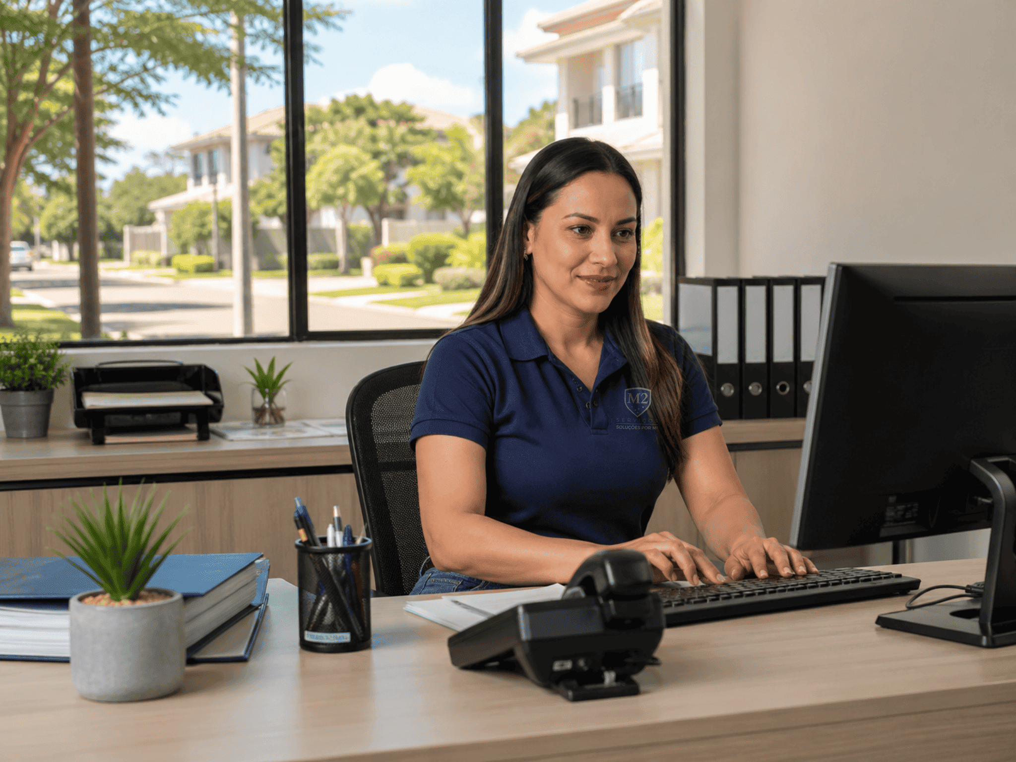 Recepcionista da M2 Serviços em ambiente corporativo